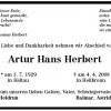 Herbert Artur Hans 1929-2008Todesanzeige